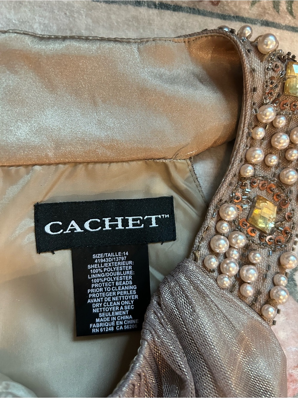 Cachet Metallic Bronze Maxi Dress with Beaded Shoulders - Picture 4 of 16